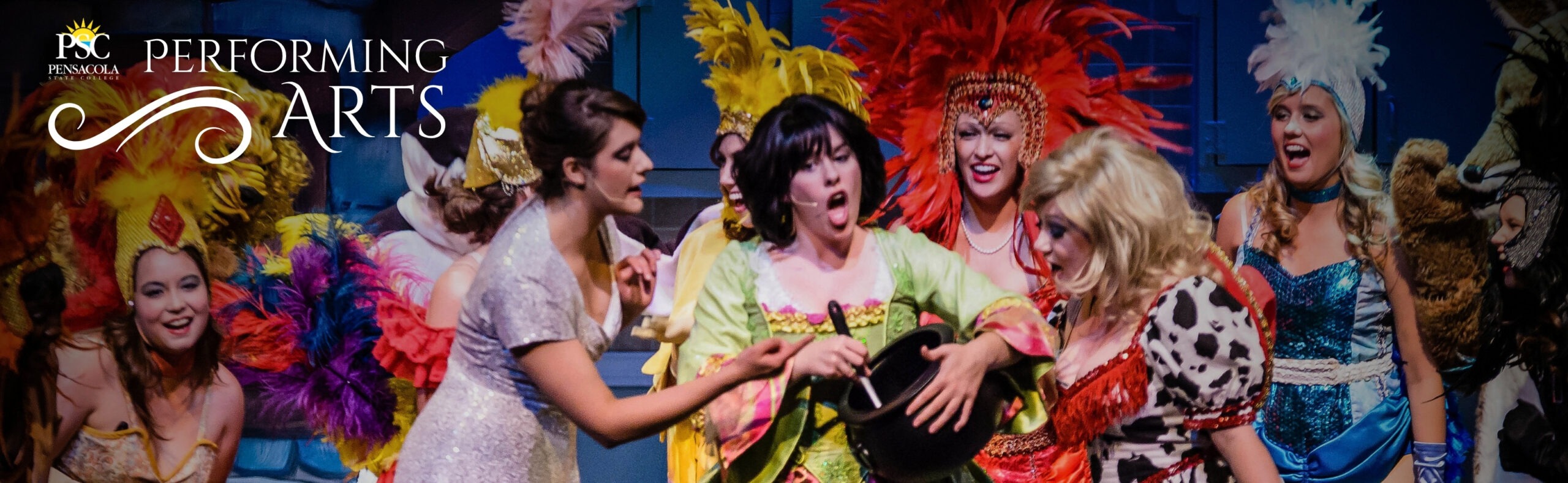 Image of students on stage with text overlay saying "performing arts"