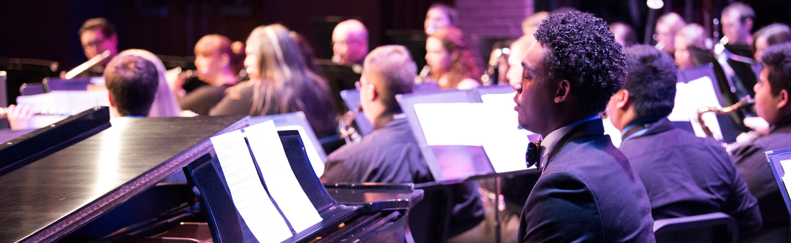 Decorative image of a pianist.